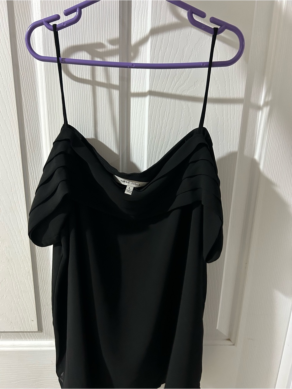 Naked Zebra Black Draped Off-Shoulder Spaghetti Strap Camisole